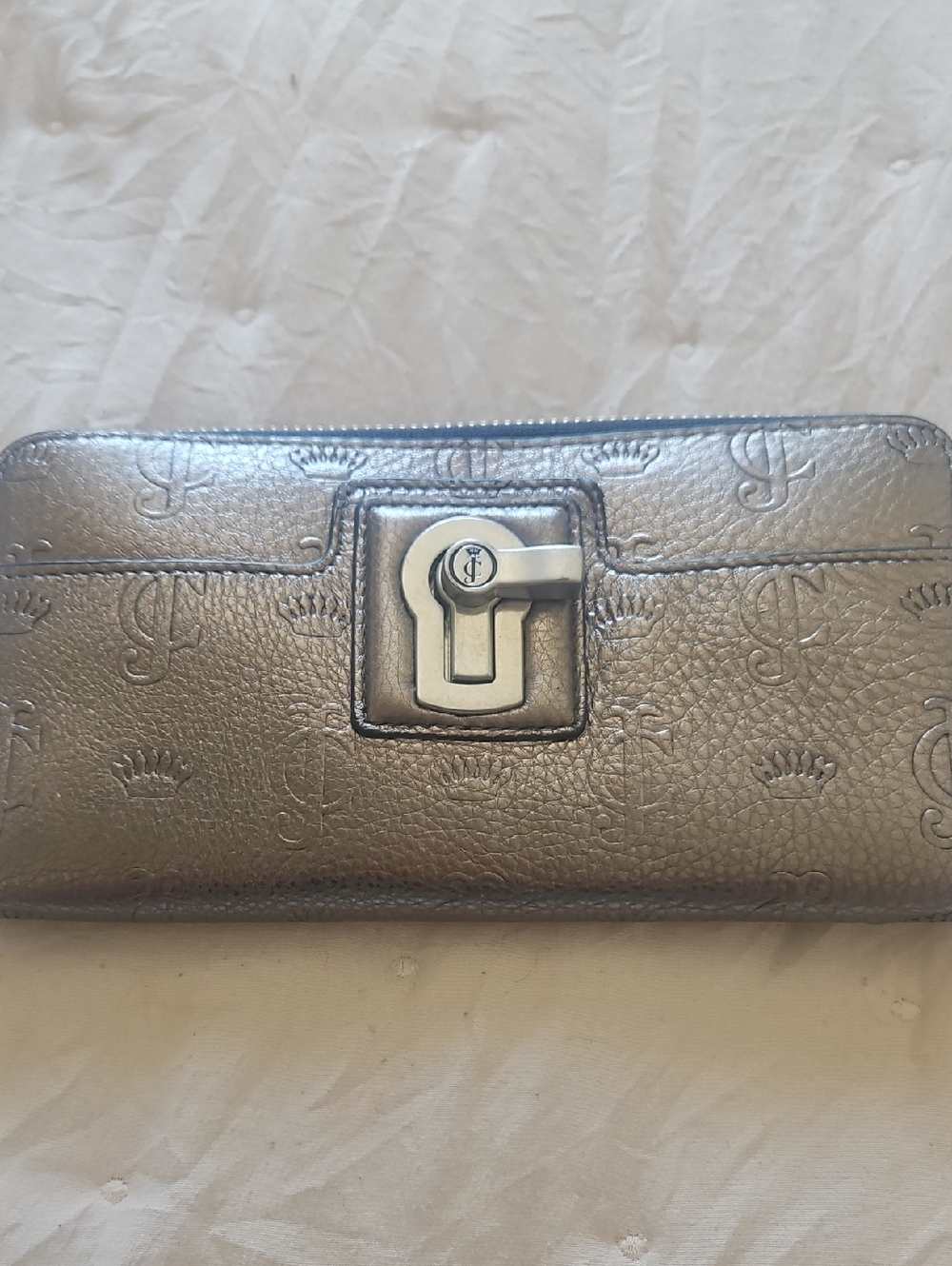 Juicy Couture Metallic Silver Logo-Embossed Zip Wallet